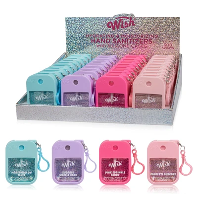 FB60447, Wish Liquid Hand Sanitizer Spray 1.2oz w/ Silicone Holder PDQ, 191554604476