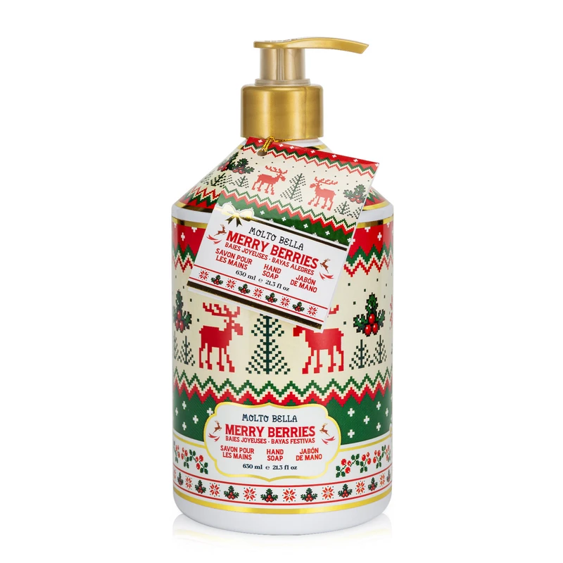 Molto Bella Hand Soap 21.3 FL OZ Holiday Biege Raindeer Merry berries