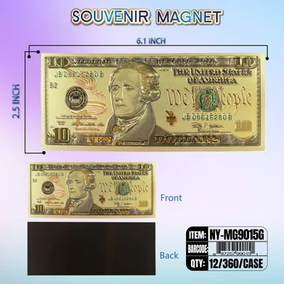 NY-MG9015G, Money Magnet $10 Bill Gold, 887257990151