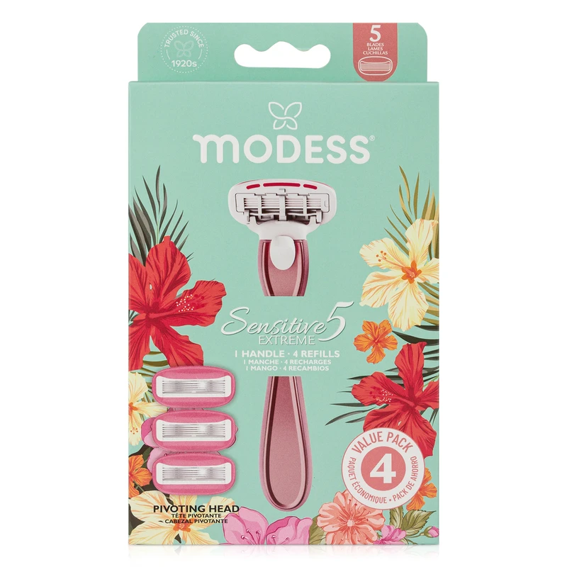 Modess Razor Five Blade 1 Handle 4 Heads