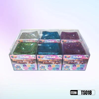 TS018, CUBE Squeezy Relief Fidget Toys Glitter 3.15“x3.15"x3.15", 887258020185