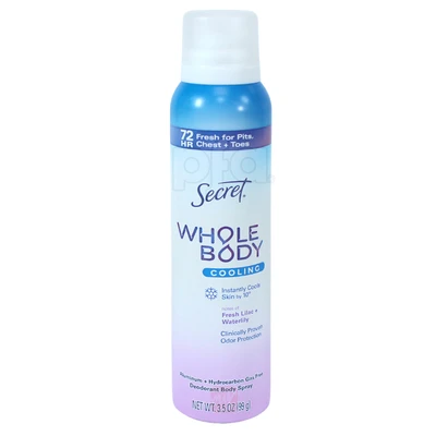 SEC-WBS-LW, Secret Whole Body Deodorant Spray 3.5oz Fresh Lilac & Waterlily, 030772126073