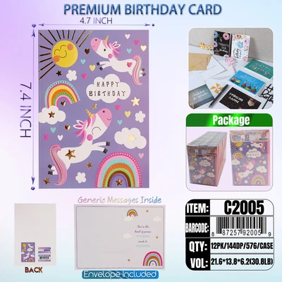 C2005, Birthday Premium Card Generic Messages Inside 12/PVC (144DP), 887257920059