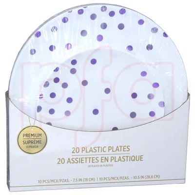 AMS-430587.106, Amscan Plastic Plate 10.25+7.5in 20PK Dots Purple Lavender, 192937249635