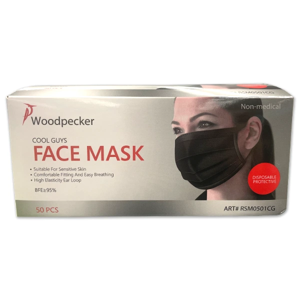 MASK-WP, WoodPecker Face Mask Black + White Inside 50 Pack