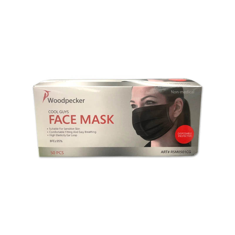 WoodPecker Face Mask Black + White Inside 50 Pack