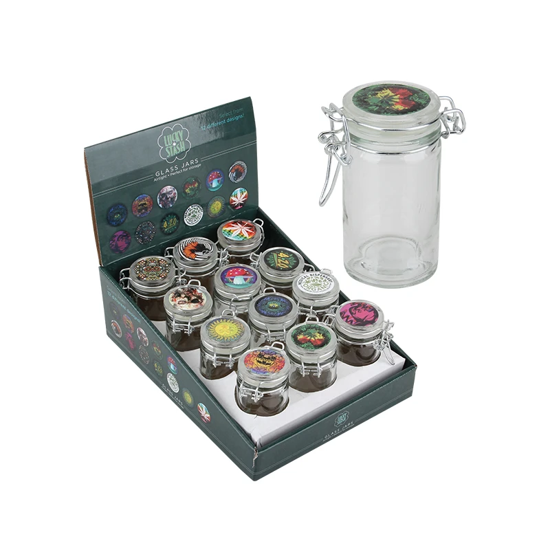 Lucky Stash Glass Jar Air Tight 2.4oz Printed
