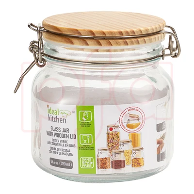 33195, Ideal Kitchen Glass Jar w/ Bamboo Lid 26.37 oz, 191554331952