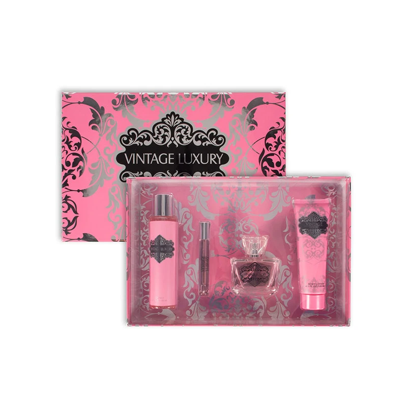 Women's 4pcs XL Set VINTAGAE LUXURY 4.1fl.ozBody Lotion 6.1fl.ozBody Mist 3.4+0.34 fl.oz EDP