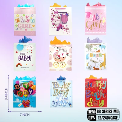 BB-SERIES-MD, BB-Series Assorted Baby Gift Bags MD  9.4"x7.1"x3.2"