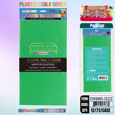 D6966-G22, Plastic Table Cover Green Rectangular 54"x108", 887257572562