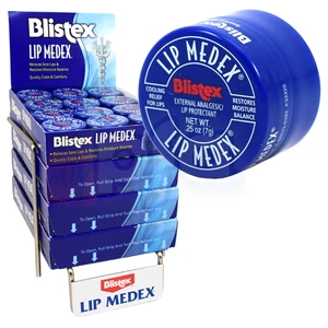 BLM.25D, Blistex Lip Medex .25oz Cocoa Blue Jar Display