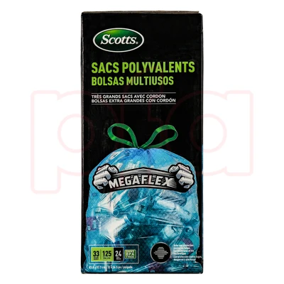 ST-30214, Scotts Trash Drawstring Bag Flex 33 Gal 52CT Clear Blue - Scotts, 191554302143