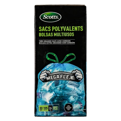 ST-30214, Scotts Trash Drawstring Bag Flex 33 Gal 52CT Clear Blue - Scotts, 191554302143
