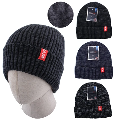 10057, Thermaxxx Men Winter Knit Hat w/ Fur Lining, 191554100572