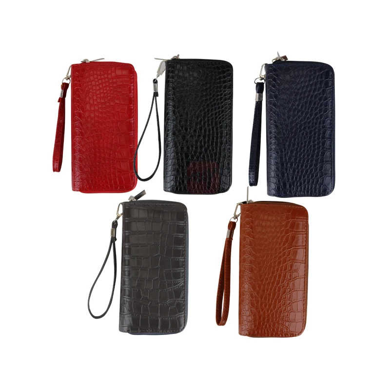 CC Wallet Dual Zipper Croc Shiny