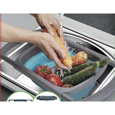 38159-6, Ideal Kitchen Collapsible Silicone Colander Extendable 15.3x10.4x1.7 inch, 191554381599