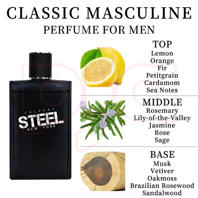 88213, Eau de Parfum 3.4 oz/100 ml Steel for Men - United Scents, 191554882133