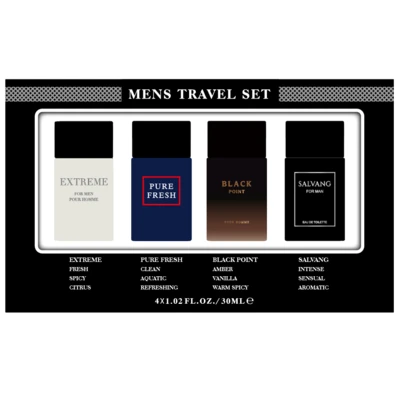88597, Men's 4pcs EXTREME/PURE FRESH/BLACK POINT/SALVANG TRAVEL Set Coffret  1.02fl.oz/30ml×4 EDP, 191554885974
