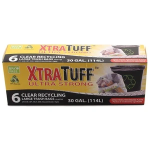 30004, XtraTuff Trash Bag Box 30GAL 6CT Clear, 191554300040