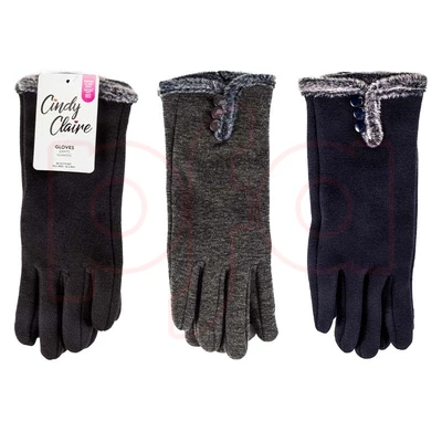 11200, Cindy Claire Winter Glove Ladies w/ Touch Fur Cuff Buttons, 191554112001