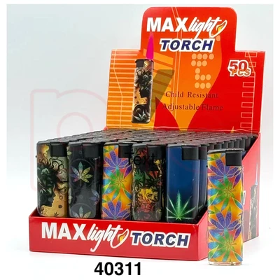 J40311, MaxLight Cigarette Lighter Marijuana Leaf Windproof PDQ, 605369003282