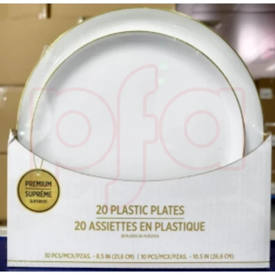 AMS-431853.19, Amscan Plastic Plate 10.5+5.5in 20PK Rim Gold, 192937507124