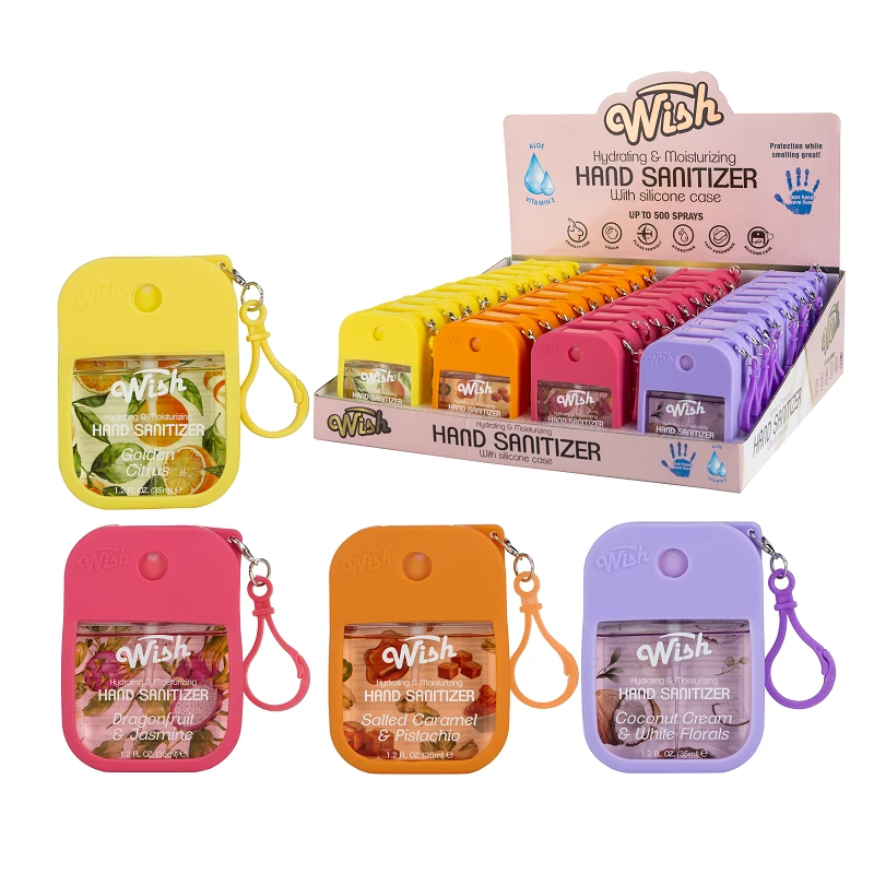 Wish Liquid Hand Sanitizer Spray 1.2oz w/ Silicone Holder PDQ