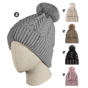 10023, Cindy Claire Ladies Stone Pom Hat w/Fur Lining, 191554100237