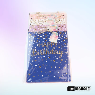 BD9402-LG, Birthday Gift Bags LG.Assorted x4  Styles 10.2"x3.9"x12.6", 887257130700
