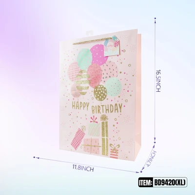 BD9420-XL, Birthday Gift Bags XL.Assorted x4 Styles 11.8"x4.7"x16.5", 887257130717