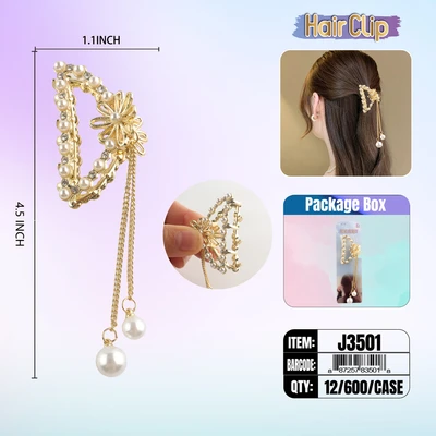 J3501, Hair Clip 2″ Inch with Pearl, 887257835018