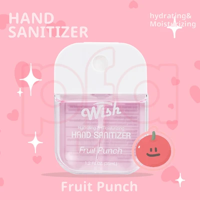 60350, 1.2 oz Hand Sanitizer Spray With Bag,  (4 Scent) Purple Rain/Peachy Nectar/Fruit Punch/Cherry Pop — Wish, 191554603509