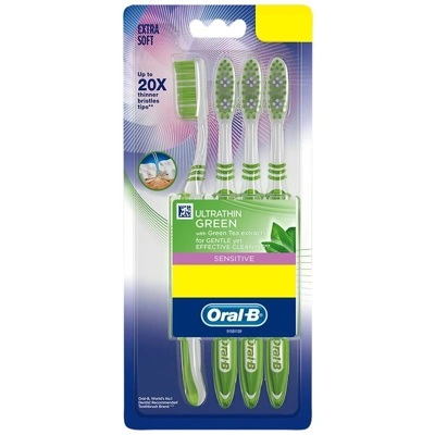 OB4UTSG, Oral-B Toothbrush 4PK Ultrathin Sensitive Green, 4902430969697