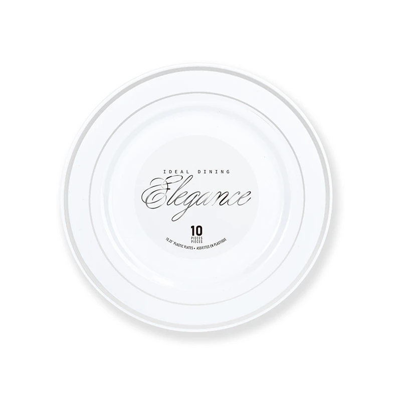 Elegance Plate 10.25" White + 2 Lines Stamp Silver