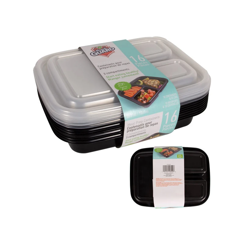 Fresh Guard Plastic Bento Meal Prep Container 16Pcs 1LT 3 Compartment