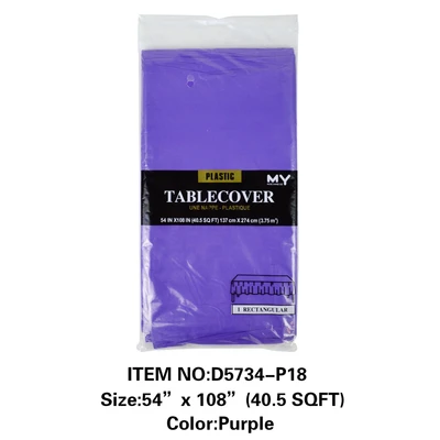 D5734-P18, Plastic Table Cover Purple Rectangular 54"x108", 887257557347