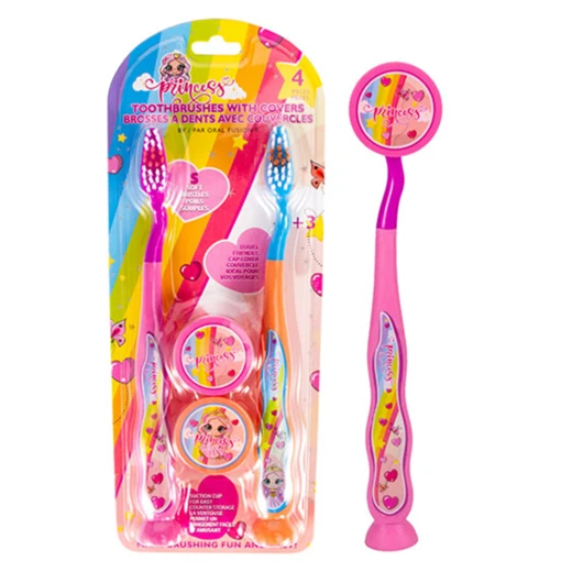 68038, Oral Fusion Kids Princess Toothbrush & Cap 4PK Set, 191554680388