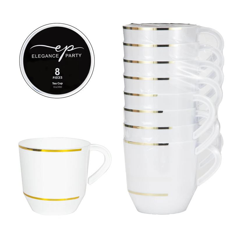 Elegance Party 8PK 12.5oz Tea Cup White+Gold