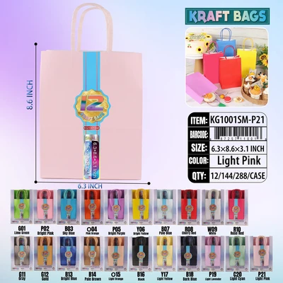 KG1001SM-P21, Kraft Bags SM. Maca Pink 8.6"x6.3"x3.1", 887257110016
