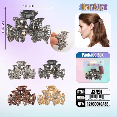 J3491, Hair Clip 2″ Inch with Diamond Assorted, 887257834912
