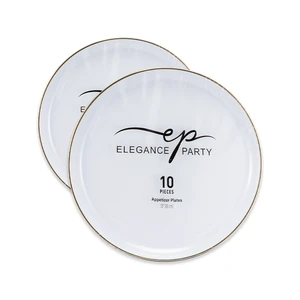 36242, Elegance Party Edge 10 PK 7.5" Dinner Plate White+Gold, 191554362420