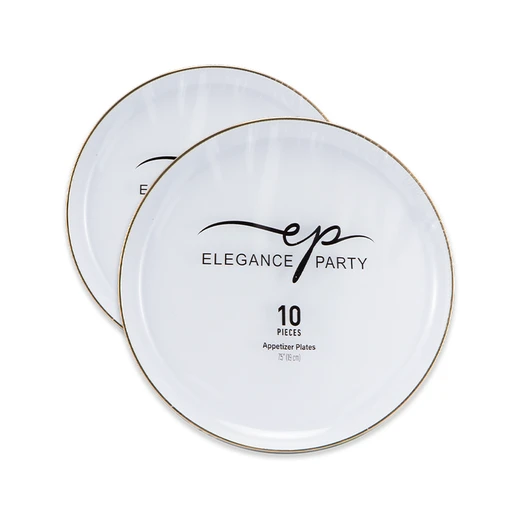 36242, Elegance Party Edge 10 PK 7.5" Dinner Plate White+Gold, 191554362420