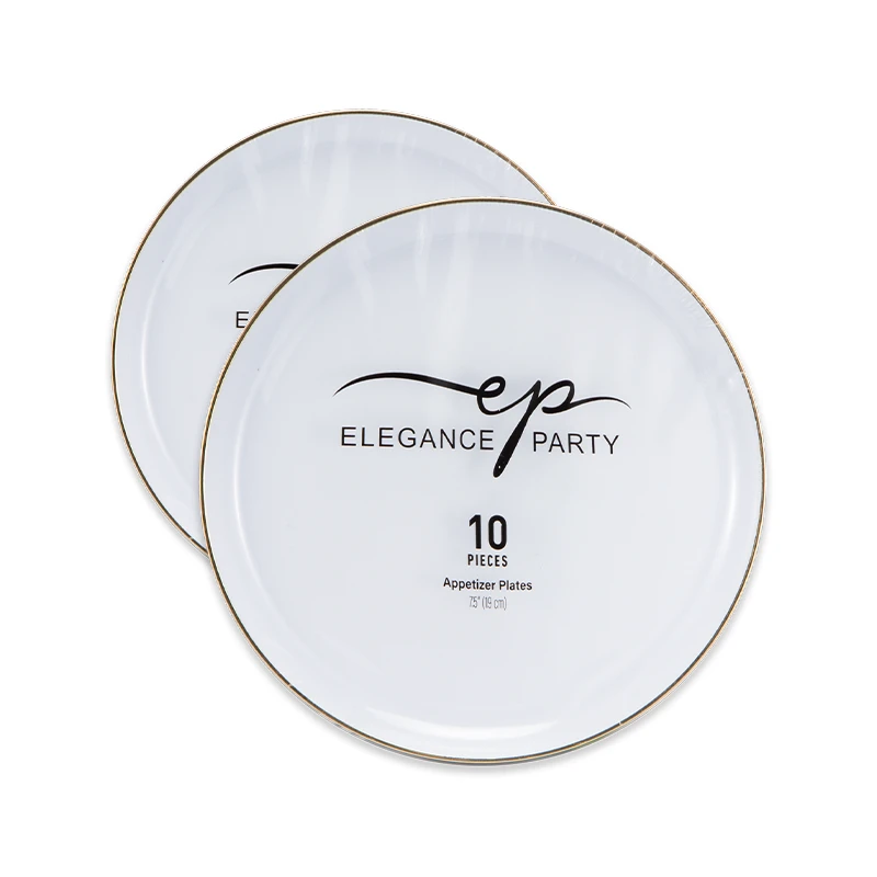Elegance Party Edge 10 PK 7.5" Dinner Plate White+Gold