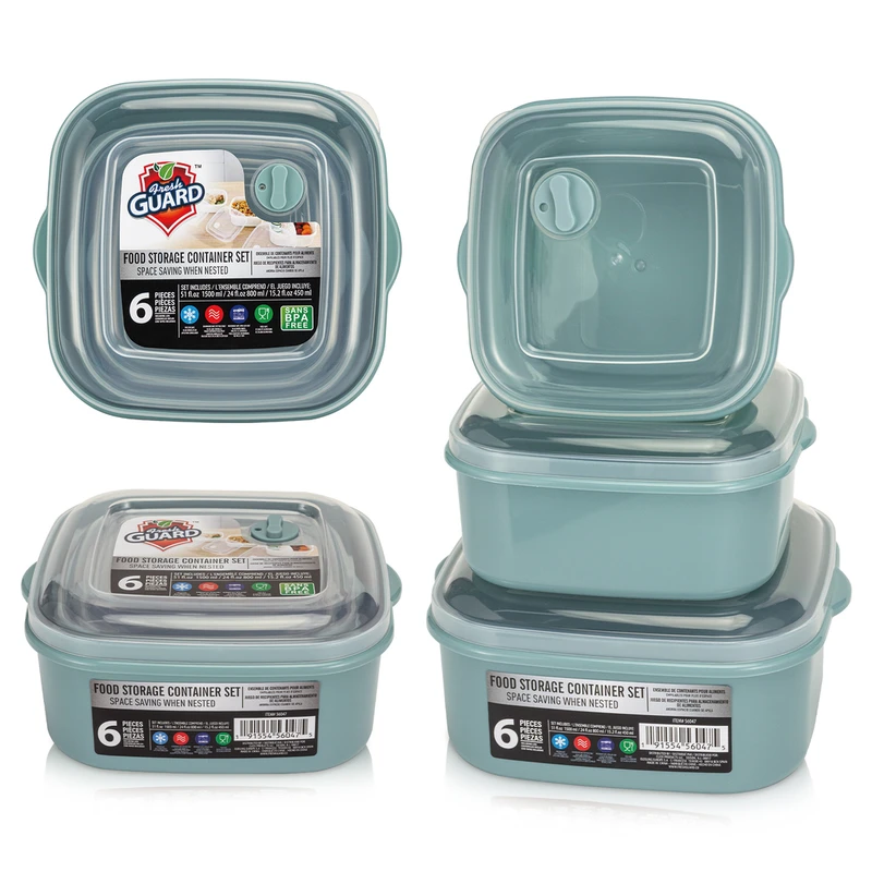 Fresh Guard Plastic Food Container w/ Vent 6PK Square