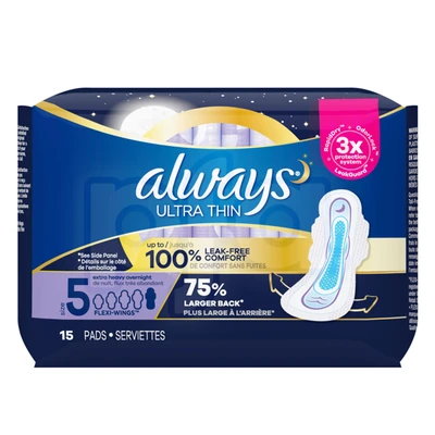 ALW-03350, Always Ultra Thin Pads 15Count Flexi-Wings Night Size5, 030772033500