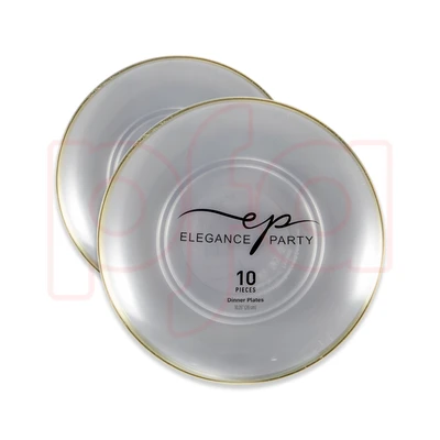 36281, EP Curve 10PK 10.25"  Dinner Plate Clear+Gold, 191554362819