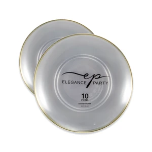 36281, Elegance Party Curve 10PK 10.25"  Dinner Plate Clear+Gold, 191554362819