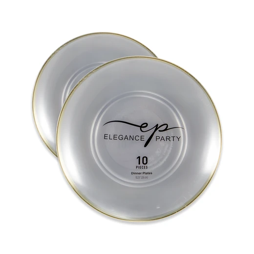 36281, Elegance Party Curve 10PK 10.25"  Dinner Plate Clear+Gold, 191554362819