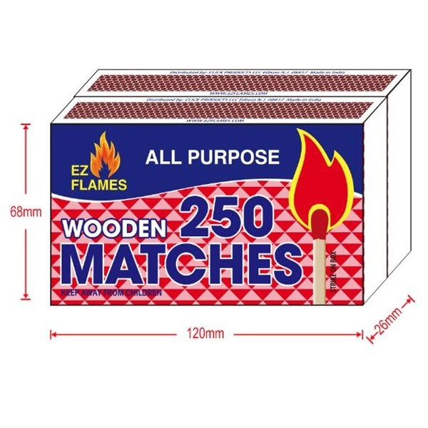 43000, EZ Flames Wooden Matches 250CT 2PK, 191554430006